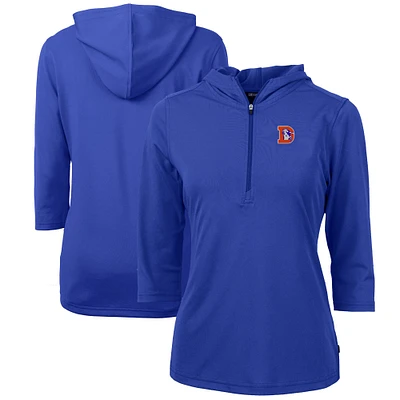Women's Cutter & Buck Royal Denver Broncos Throwback Logo Virtue Eco Pique 3/4 Sleeve Half-Zip Pullover Hoodie