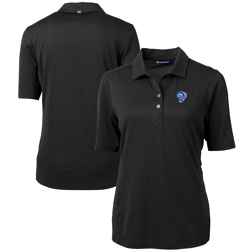 Women's Cutter & Buck Black Los Angeles Rams Throwback Logo Virtue Eco Pique Recycled Polo