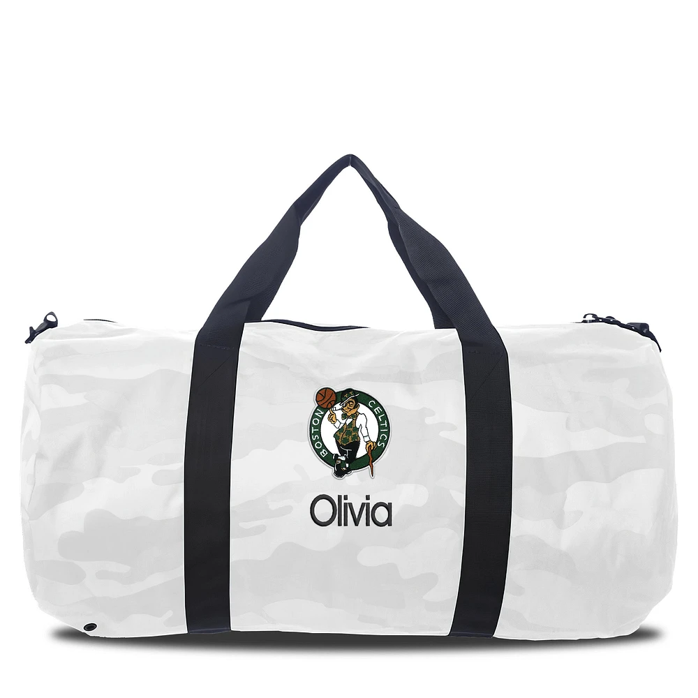 Boston Celtics White Camo Print Personalized Duffel Bag