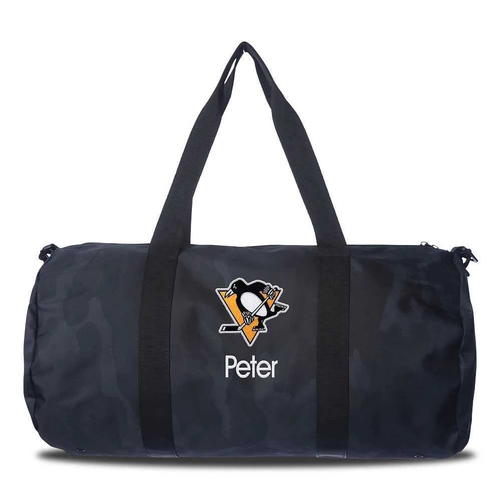 Pittsburgh Penguins Navy Camo Print Personalized Duffel Bag