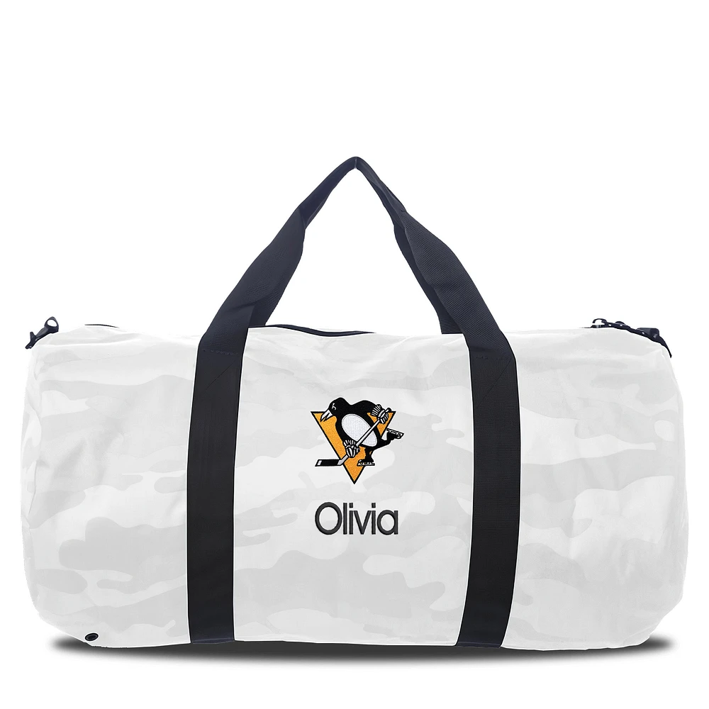 Pittsburgh Penguins White Camo Print Personalized Duffel Bag