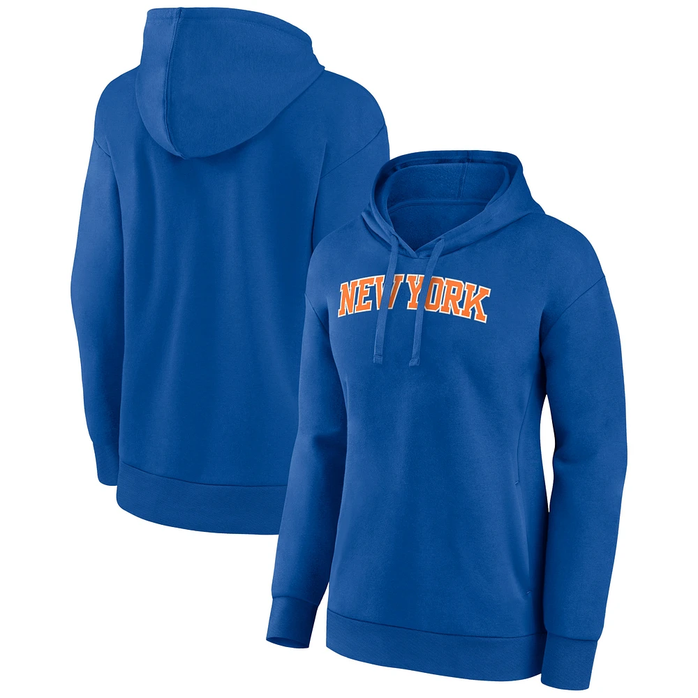Women's Royal New York Knicks Wordmark Alt Pullover Hoodie