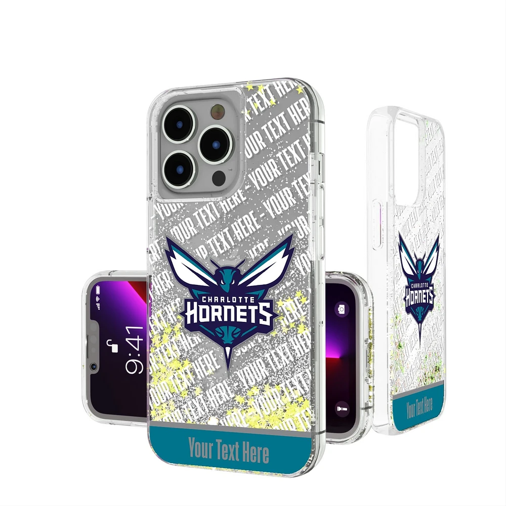 Charlotte Hornets Personalized Stripe iPhone Glitter Case