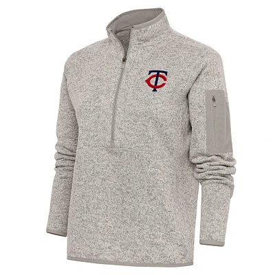 Women's Antigua Oatmeal Minnesota Twins Logo Fortune Quarter-Zip Pullover Jacket