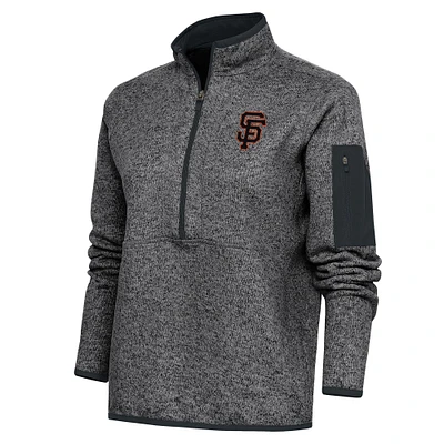 Women's Antigua Heather Charcoal San Francisco Giants Logo Fortune Quarter-Zip Pullover Jacket