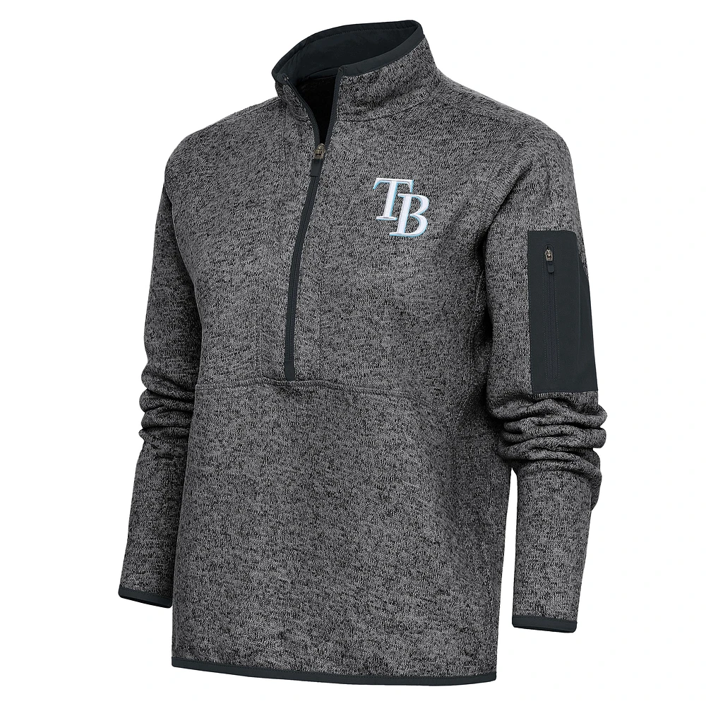 Women's Antigua Heather Charcoal Tampa Bay Rays Logo Fortune Quarter-Zip Pullover Jacket