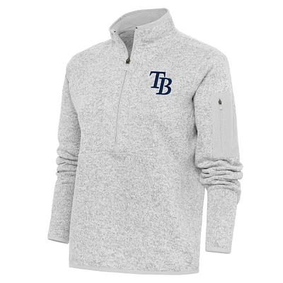 Women's Antigua Heather Gray Tampa Bay Rays Logo Fortune Quarter-Zip Pullover Jacket