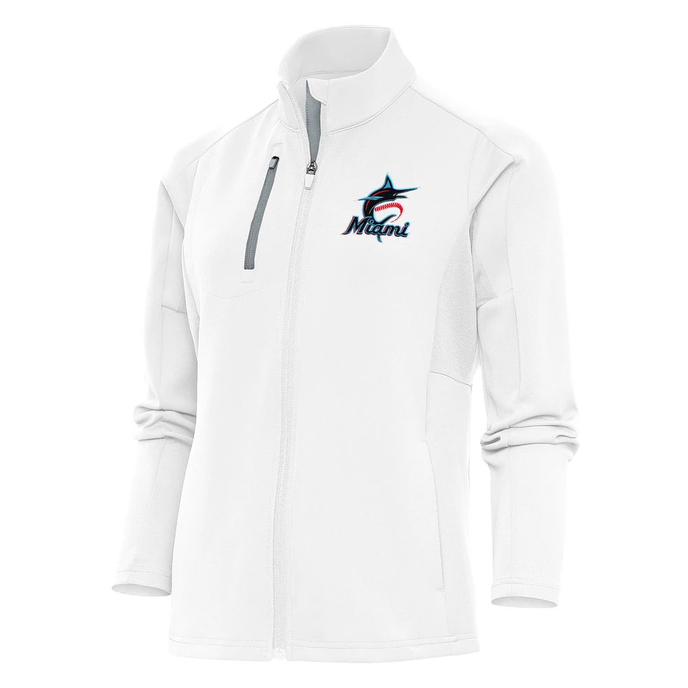 Women's Antigua White Miami Marlins Logo Generation Full-Zip Jacket