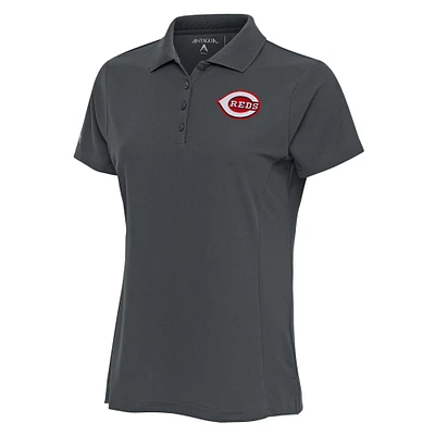 Women's Antigua Charcoal Cincinnati Reds Logo Legacy Pique Polo