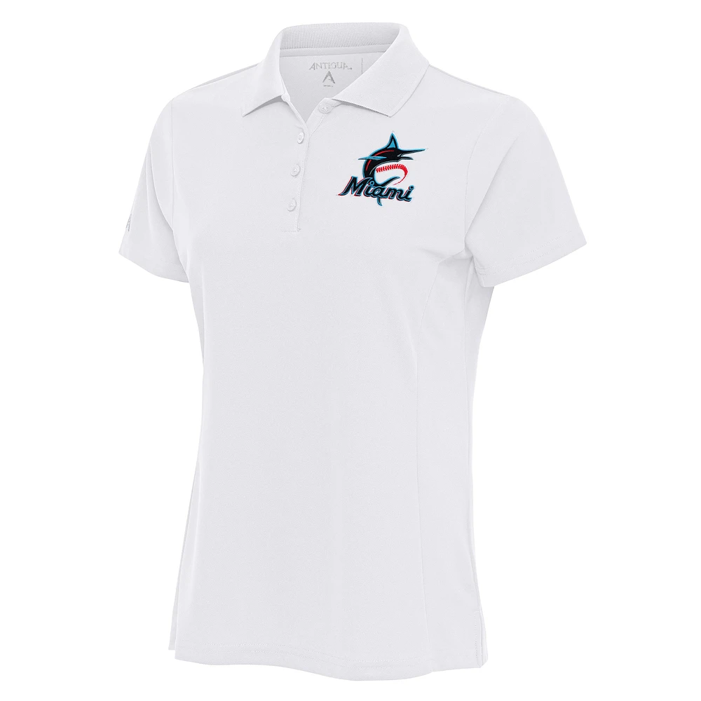 Women's Antigua White Miami Marlins Logo Legacy Pique Polo