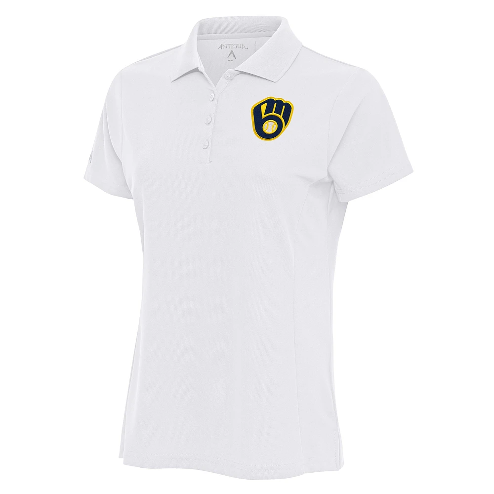 Women's Antigua White Milwaukee Brewers Logo Legacy Pique Polo