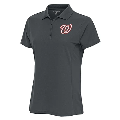 Women's Antigua Charcoal Washington Nationals Logo Legacy Pique Polo