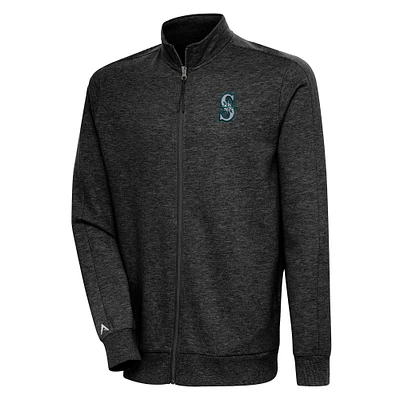Men's Antigua Heather Black Seattle Mariners Action Full-Zip Jacket
