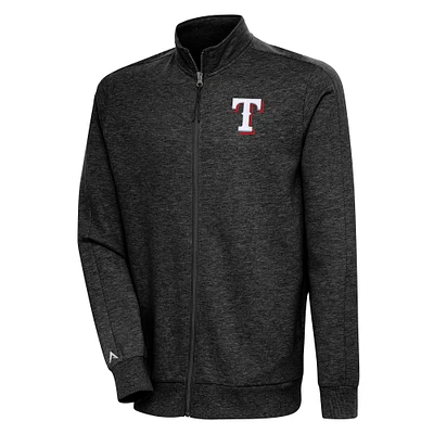 Men's Antigua Heather Black Texas Rangers Action Full-Zip Jacket