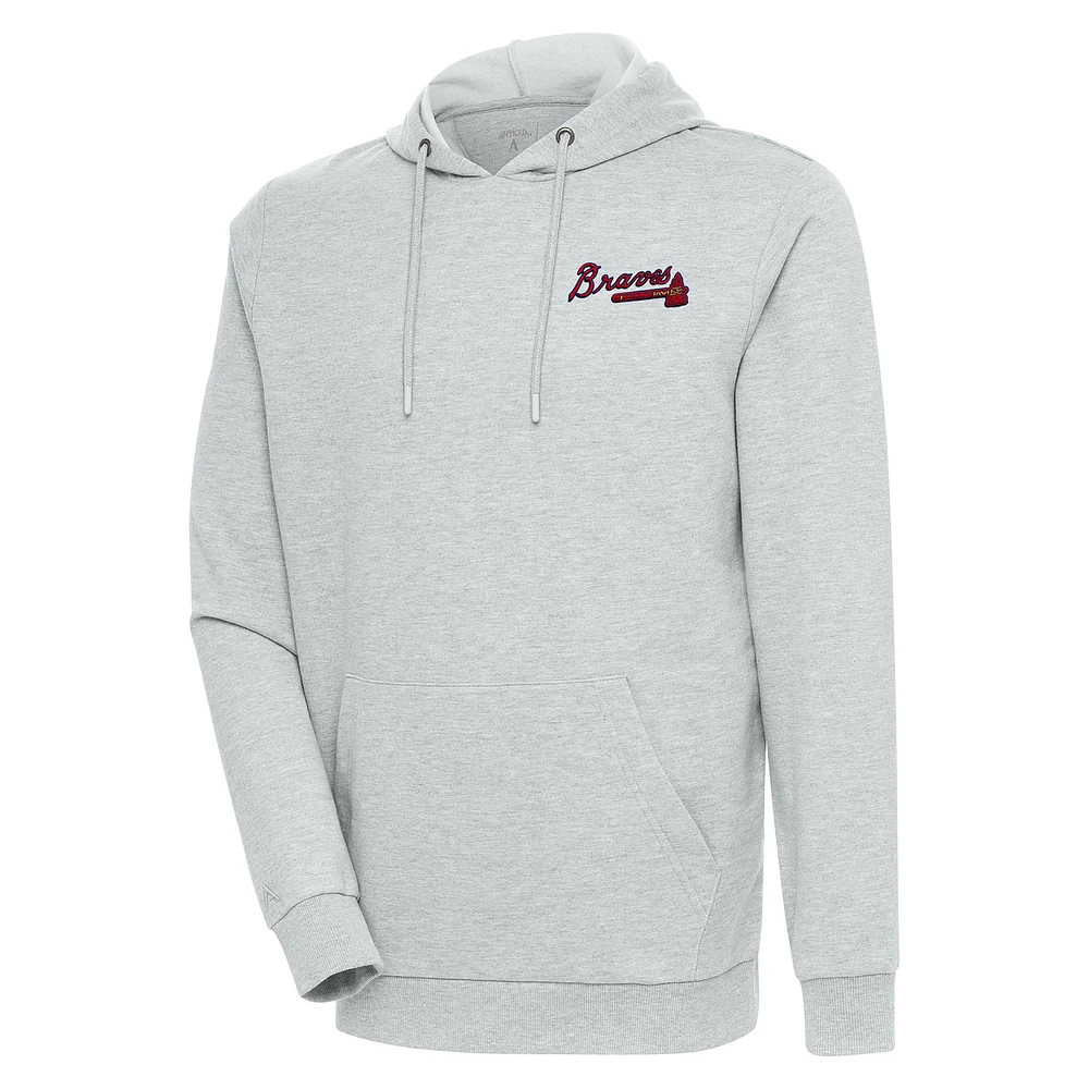 Men's Antigua Heather Gray Atlanta Braves Action Pullover Hoodie