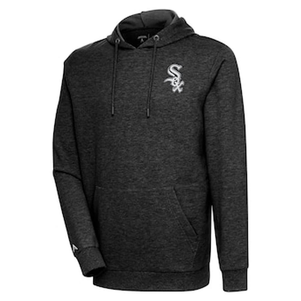Men's Antigua Heather Black Chicago White Sox Action Pullover Hoodie