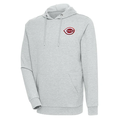 Men's Antigua Heather Gray Cincinnati Reds Action Pullover Hoodie