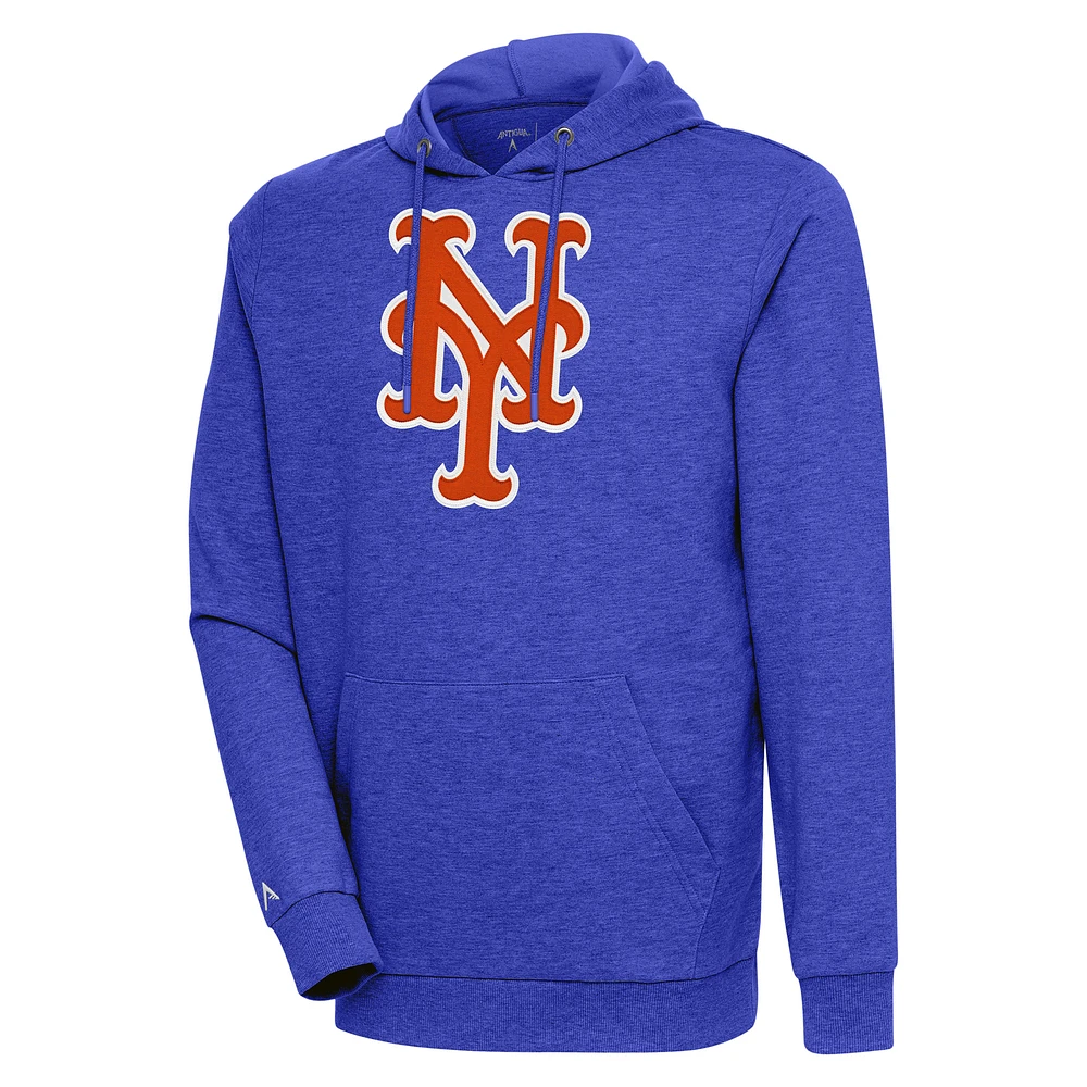 Men's Antigua Heather Royal New York Mets Action Pullover Hoodie