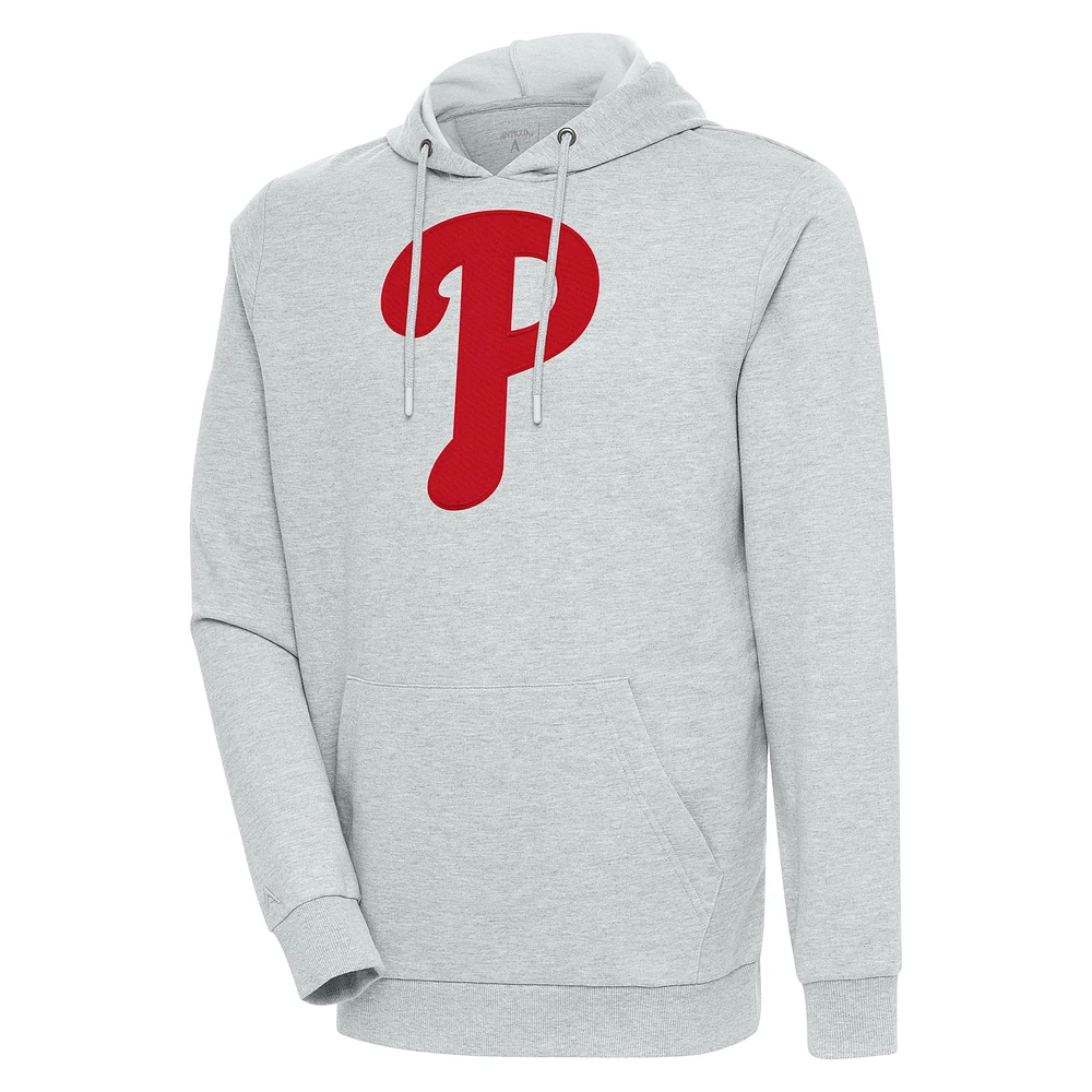Men's Antigua Heather Gray Philadelphia Phillies Action Pullover Hoodie