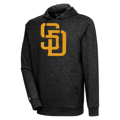 Men's Antigua Heather Black San Diego Padres Action Pullover Hoodie