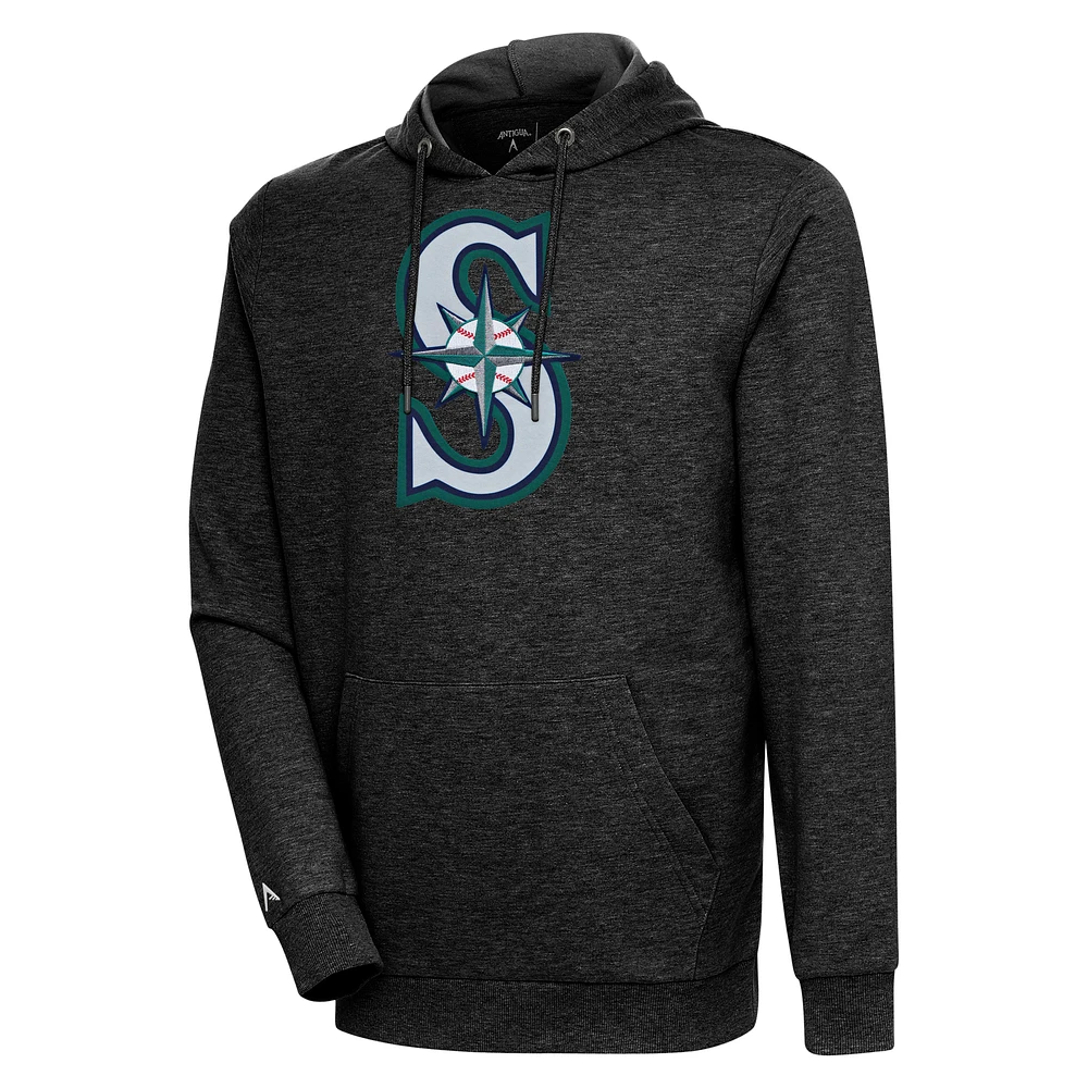 Men's Antigua Heather Black Seattle Mariners Action Pullover Hoodie