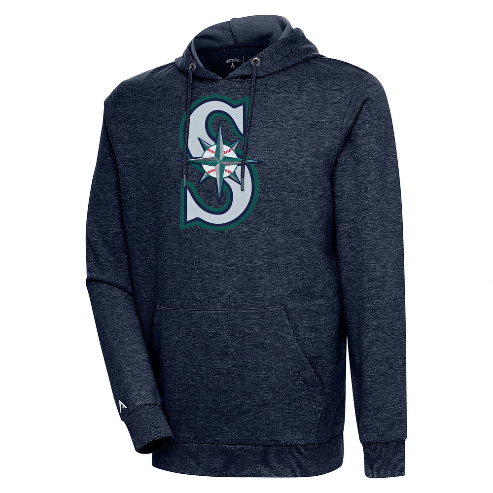 Men's Antigua Heather Navy Seattle Mariners Action Pullover Hoodie