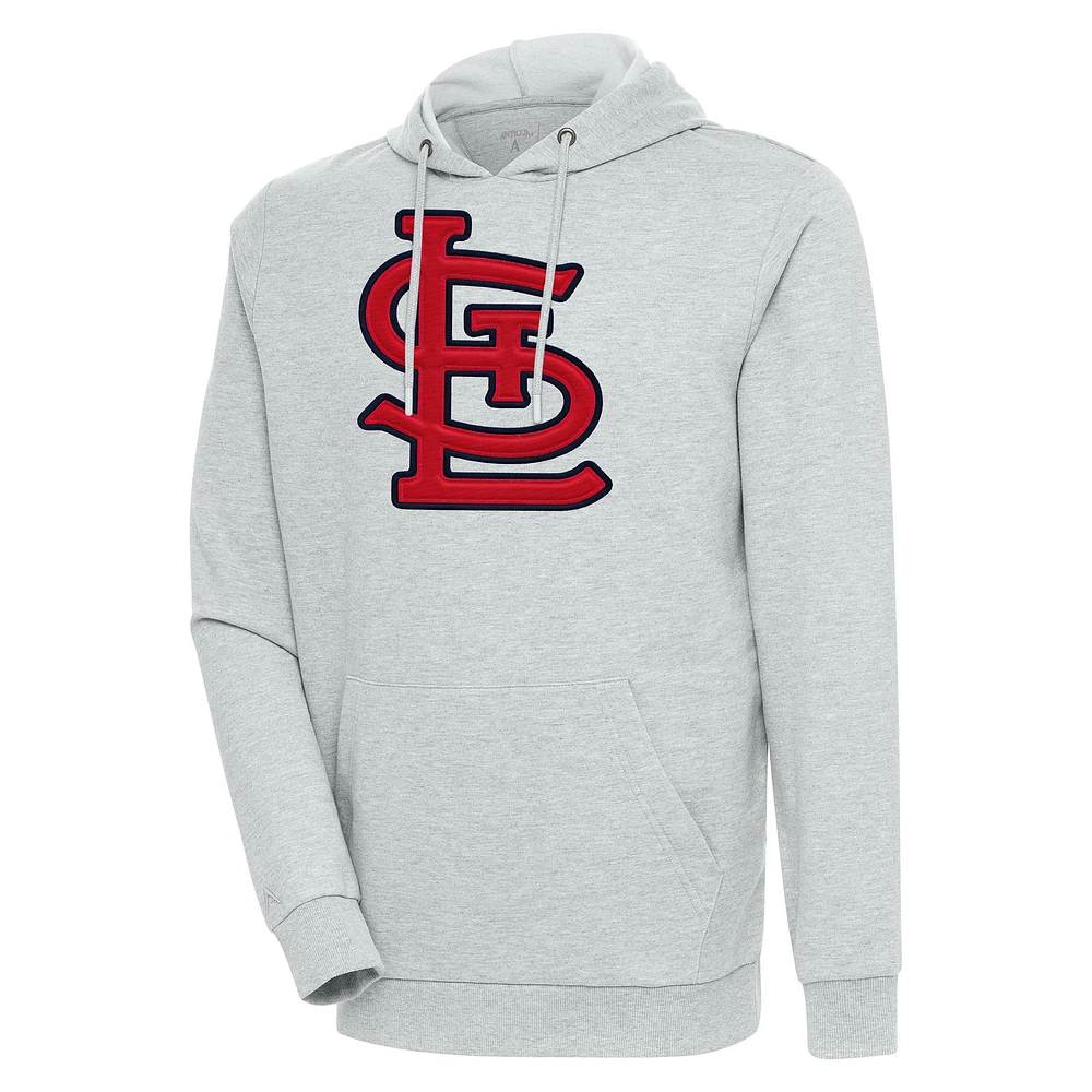 Men's Antigua Heather Gray St. Louis Cardinals Action Pullover Hoodie