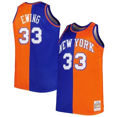 Men's Mitchell & Ness Patrick Ewing Blue/Orange New York Knicks Big Tall Hardwood Classics 1991/92 Split Swingman Jersey