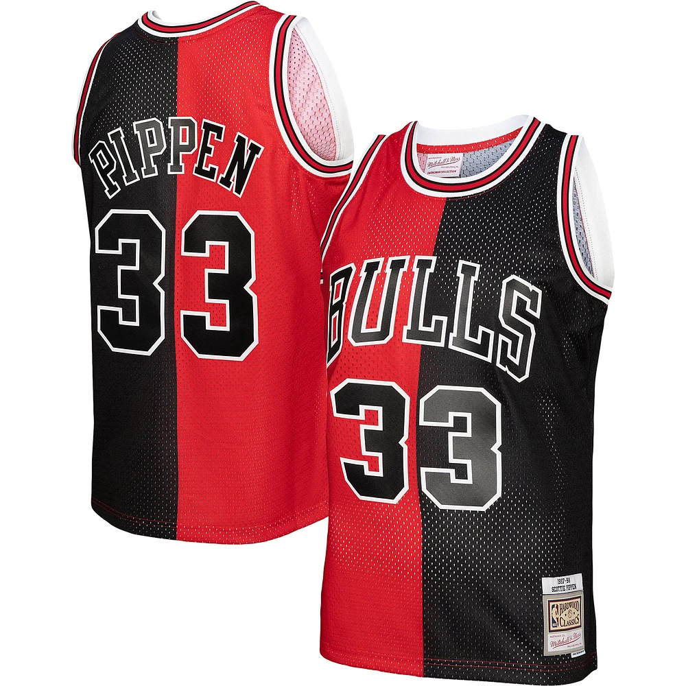 Men's Mitchell & Ness Scottie Pippen Red/Black Chicago Bulls Big Tall Hardwood Classics 1997/98 Split Swingman Jersey