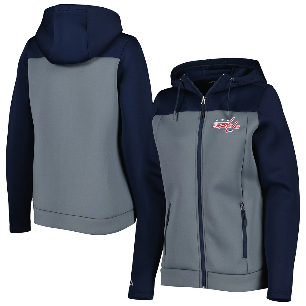 Women's Antigua Navy/Gray Washington Capitals Protect Full-Zip Jacket