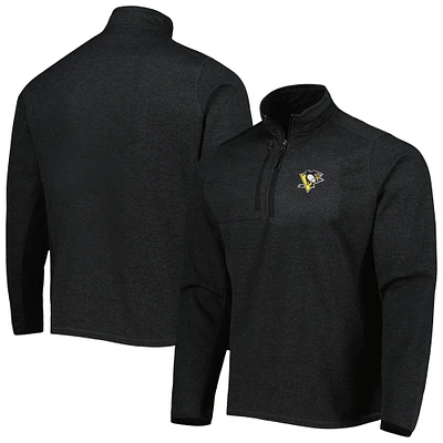 Men's Antigua Heathered Black Pittsburgh Penguins Course Quarter-Zip Jacket