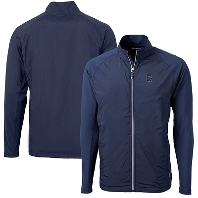 Men's Cutter & Buck Navy Georgetown Hoyas Adapt Eco Knit Hybrid Recycled Big Tall Full-Zip Jacket