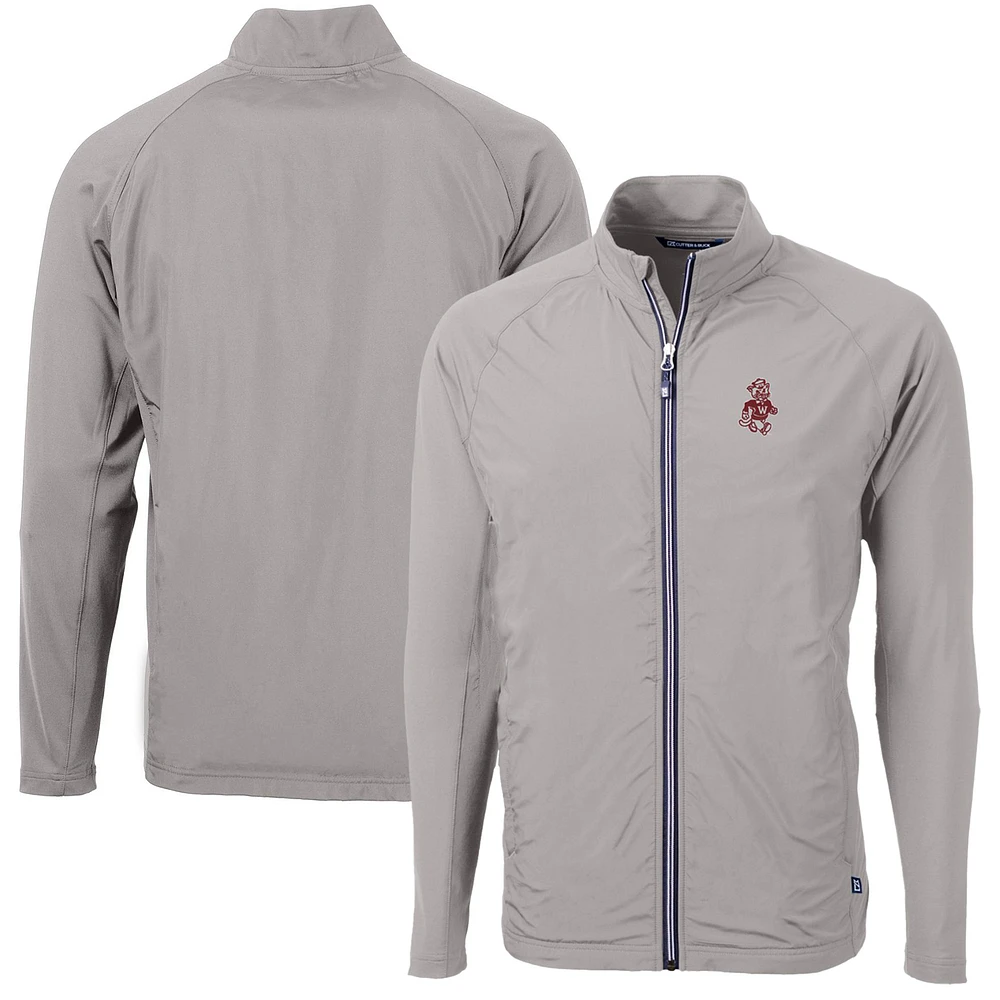 Men's Cutter & Buck Gray Washington State Cougars Adapt Eco Knit Hybrid Recycled Big Tall Full-Zip Jacket