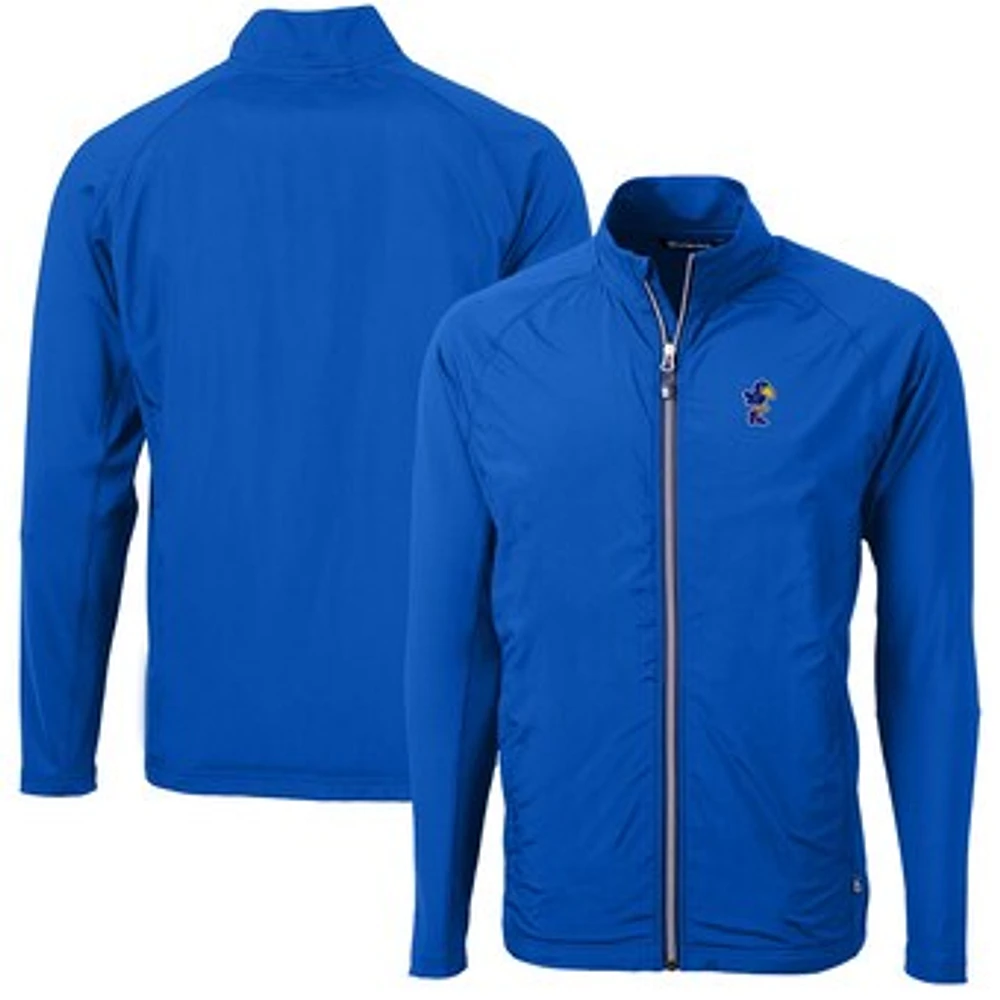 Men's Cutter & Buck Royal Kansas Jayhawks Adapt Eco Knit Hybrid Recycled Big & Tall Full-Zip Jacket