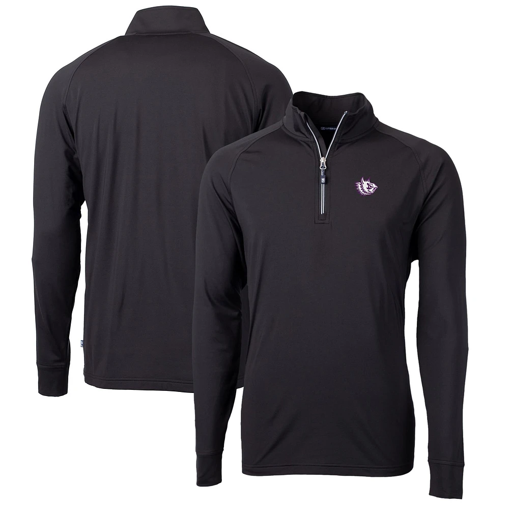 Men's Cutter & Buck Black TCU Horned Frogs Adapt Eco Knit Stretch Recycled Big Tall Quarter-Zip Pullover Top