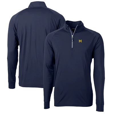 Men's Cutter & Buck Navy Michigan Wolverines Adapt Eco Knit Stretch Recycled Big & Tall Quarter-Zip Pullover Top