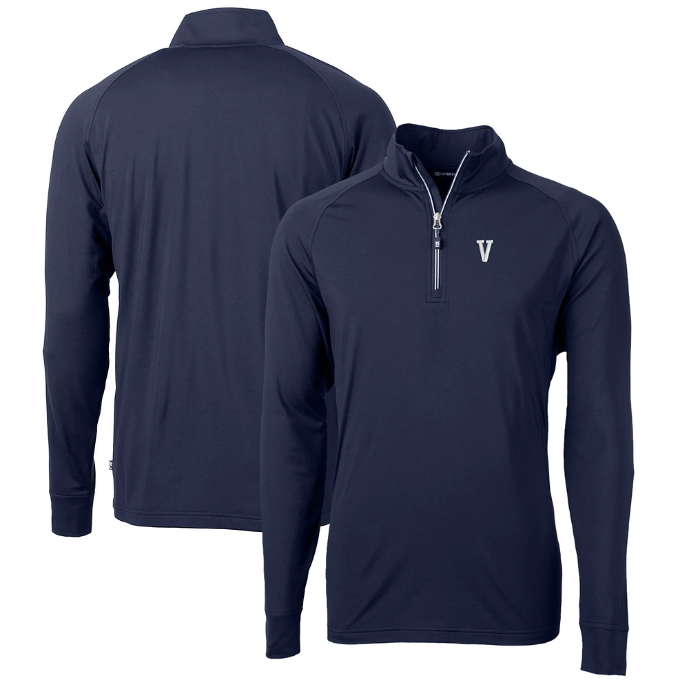 Men's Cutter & Buck Navy Villanova Wildcats Adapt Eco Knit Stretch Recycled Big Tall Quarter-Zip Pullover Top
