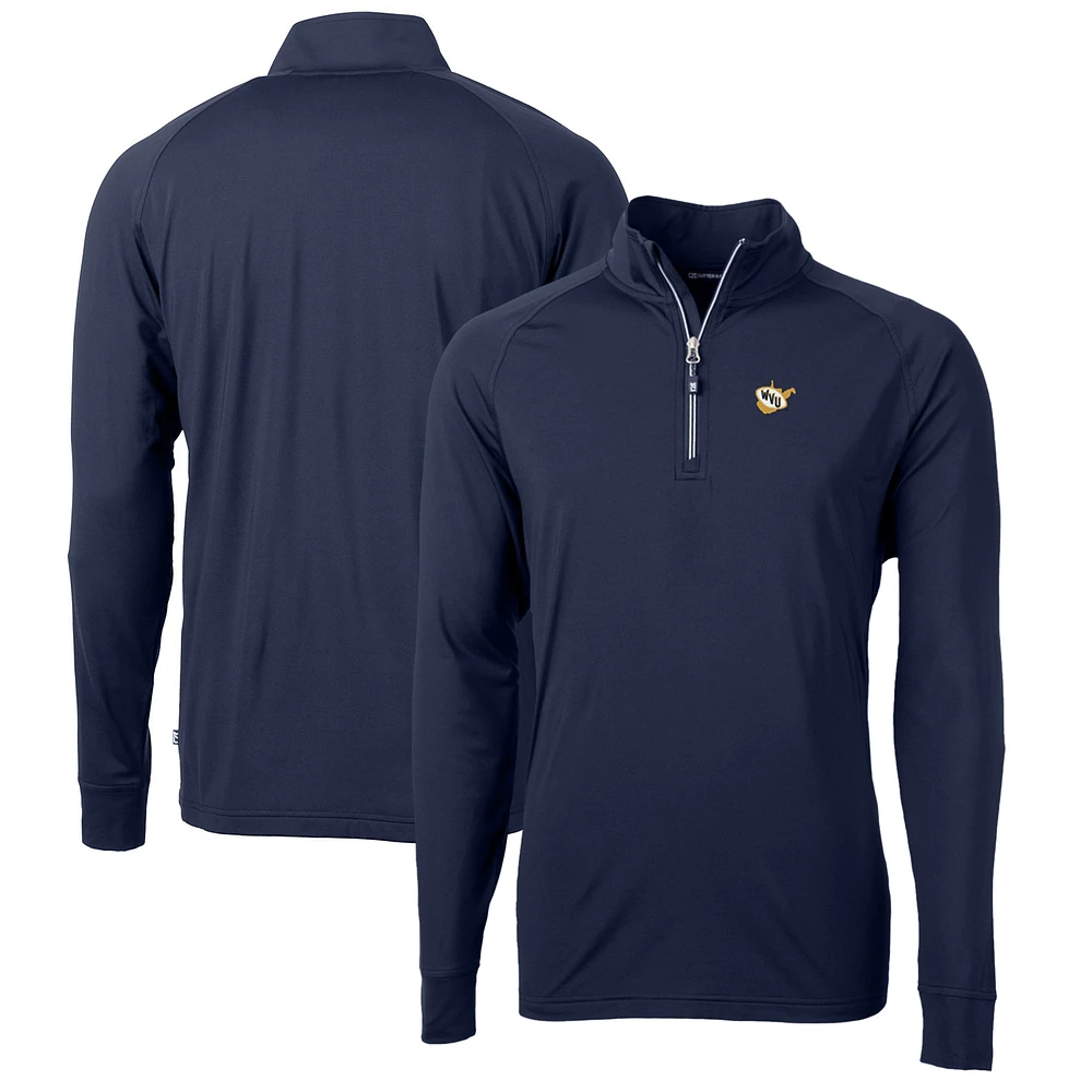 Men's Cutter & Buck Navy West Virginia Mountaineers Adapt Eco Knit Stretch Recycled Big Tall Quarter-Zip Pullover Top