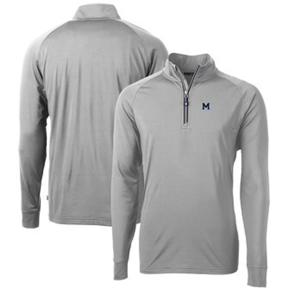 Men's Cutter & Buck Gray Michigan Wolverines Adapt Eco Knit Stretch Recycled Big & Tall Quarter-Zip Pullover Top