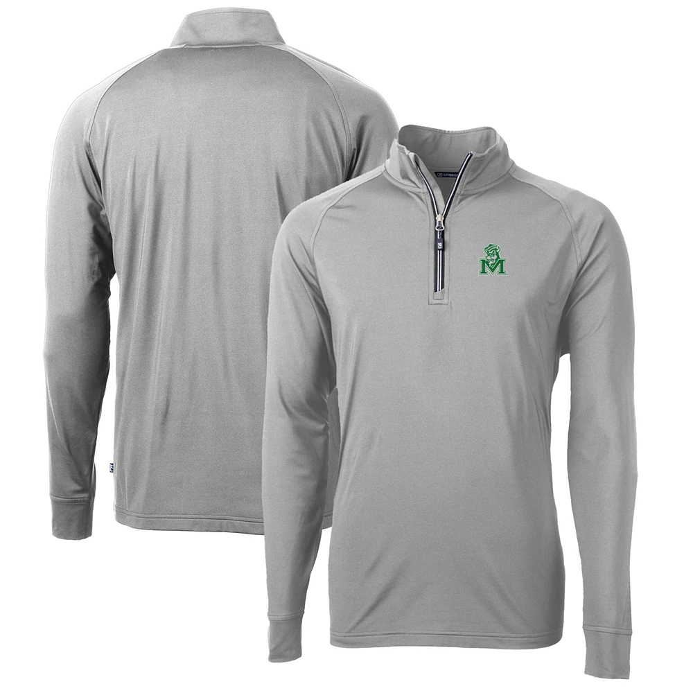 Men's Cutter & Buck Gray Marshall Thundering Herd Adapt Eco Knit Stretch Recycled Big & Tall Quarter-Zip Pullover Top