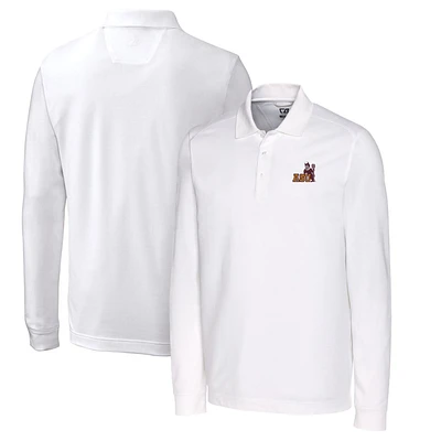 Men's Cutter & Buck White Arizona State Sun Devils Vault Advantage Tri-Blend Pique Big Tall Long Sleeve Polo