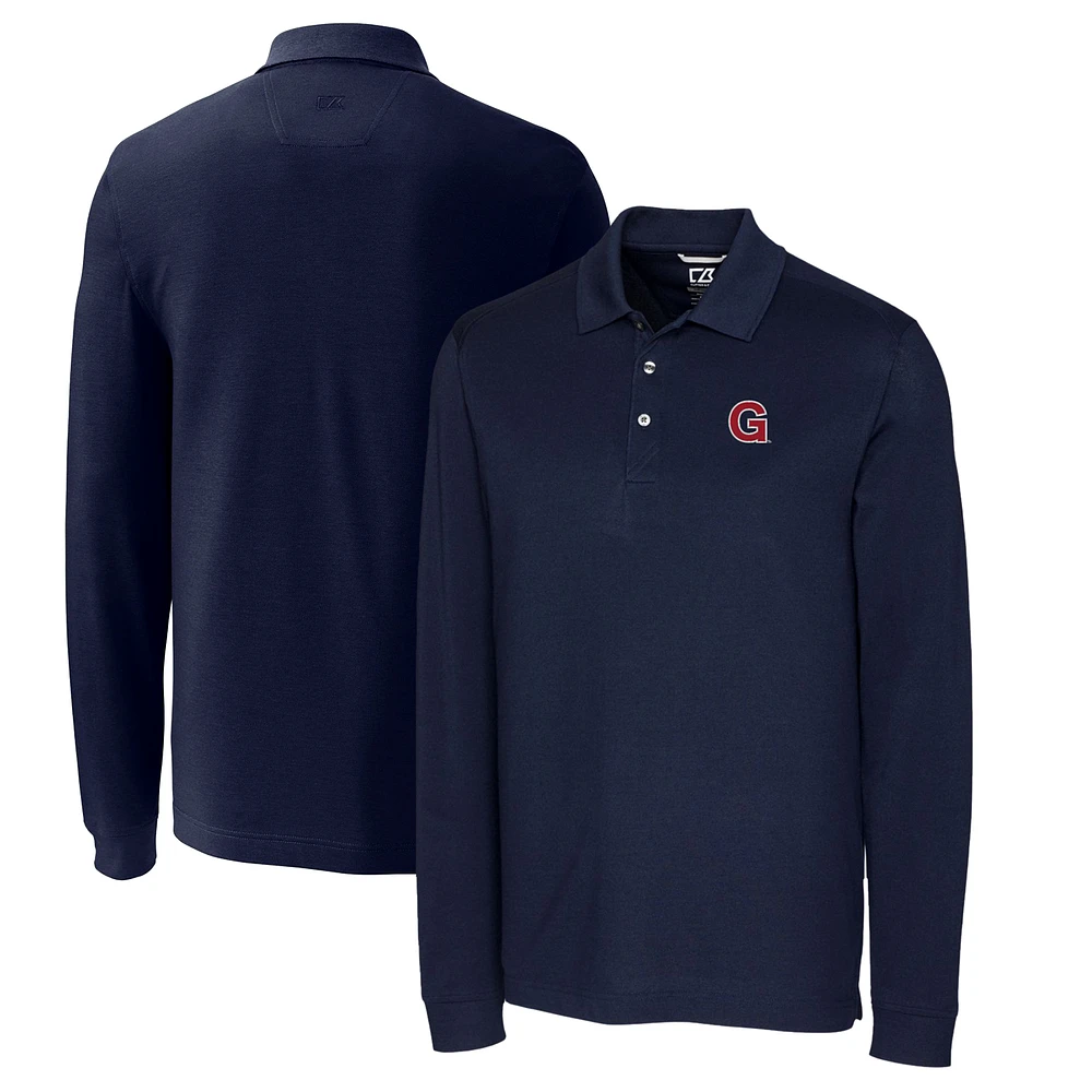 Men's Cutter & Buck Navy Gonzaga Bulldogs Vault Advantage Tri-Blend Pique Big & Tall Long Sleeve Polo