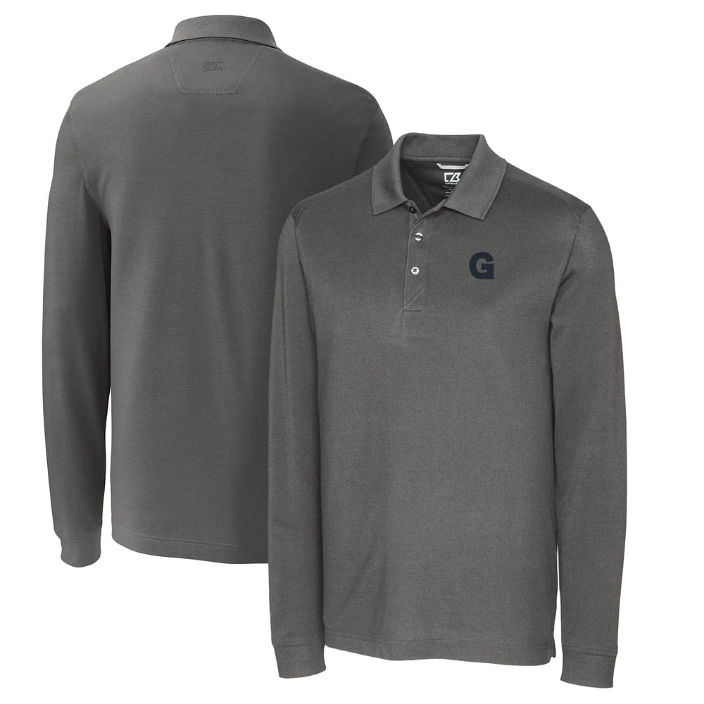 Men's Cutter & Buck Steel Gonzaga Bulldogs Vault Advantage Tri-Blend Pique Big & Tall Long Sleeve Polo