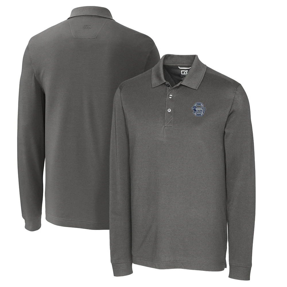Men's Cutter & Buck Steel Penn State Nittany Lions Vault Advantage Tri-Blend Pique Big & Tall Long Sleeve Polo