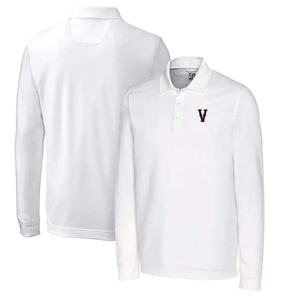 Men's Cutter & Buck White Virginia Cavaliers Vintage Vault Advantage Tri-Blend Pique Big & Tall Long Sleeve Polo
