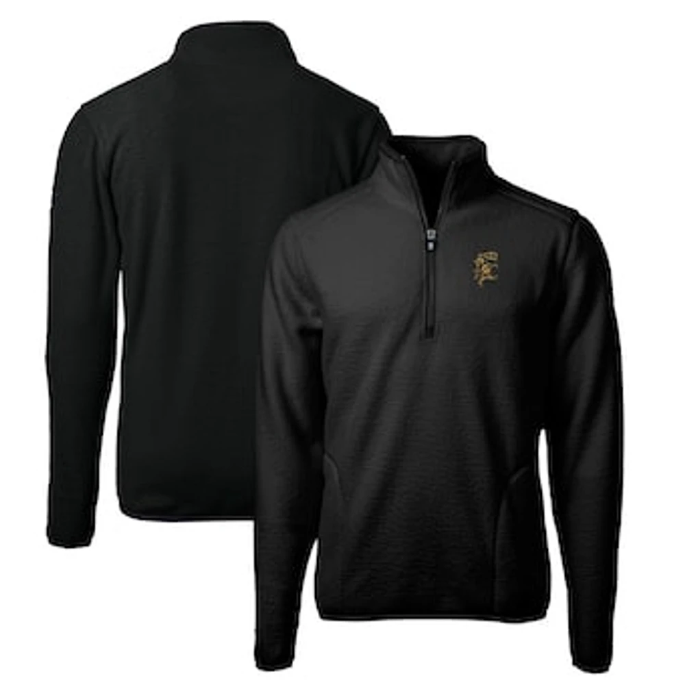 Men's Cutter & Buck Black Grambling Tigers Vault Cascade Eco Sherpa Fleece Big Tall Quarter-Zip Top