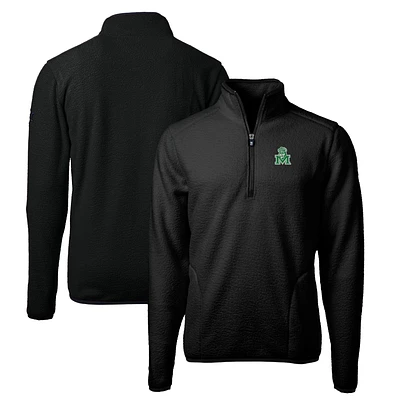 Men's Cutter & Buck Black Marshall Thundering Herd Vault Cascade Eco Sherpa Fleece Big Tall Quarter-Zip Top