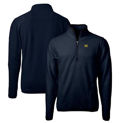 Men's Cutter & Buck Navy Michigan Wolverines Vault Cascade Eco Sherpa Fleece Big & Tall Quarter-Zip Top