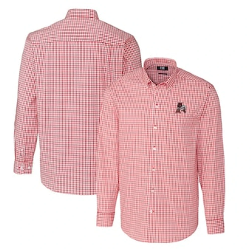 Men's Cutter & Buck Cardinal Arkansas Razorbacks Easy Care Stretch Gingham Big Tall Long Sleeve Button-Down Shirt