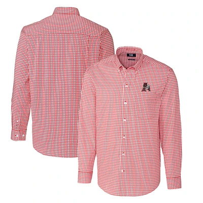 Men's Cutter & Buck Cardinal Arkansas Razorbacks Easy Care Stretch Gingham Big Tall Long Sleeve Button-Down Shirt